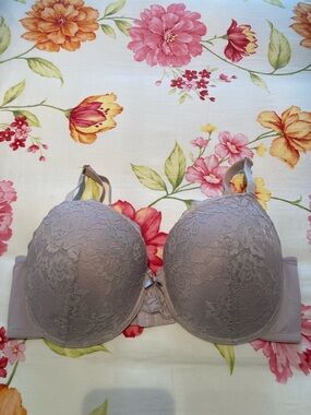Laura Ashley Lace Overlay Bra in Taupe